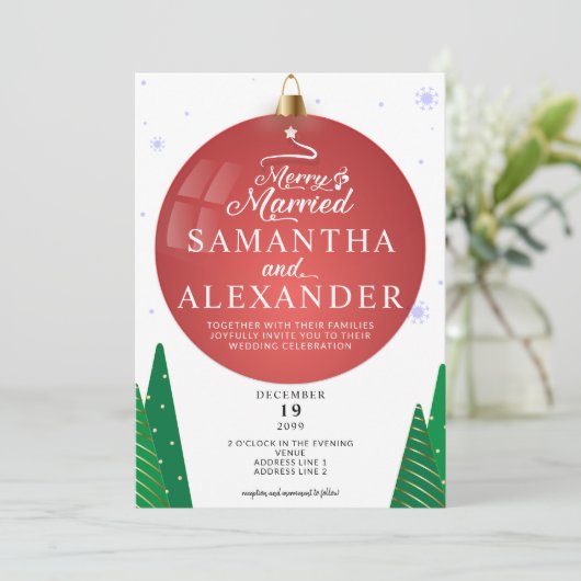 Invitation Joyeux et marié moderne Noël étoile Arbre Mariage (Debout devant)