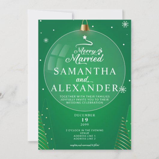 Invitation Joyeux et marié vert Noël étoile Mariage arbre (Devant)