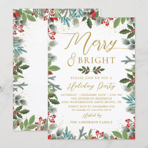 Invitation Joyeux et vert vif Holly Berries Holiday