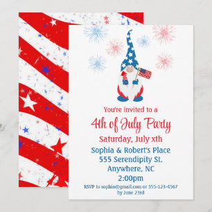 Invitation Joyeux feu d'artifice du 4 Juillet Cute Gnome