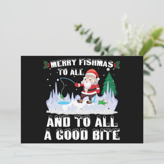 Invitation Joyeux Fishmas Poisson Drôle Pêcheur Pêche Noël (Debout devant)