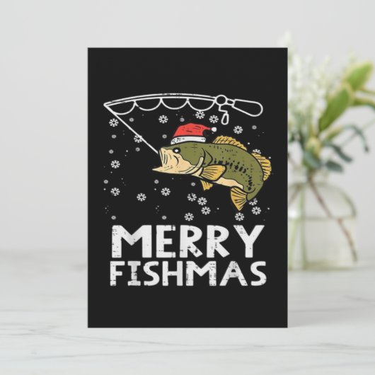 Invitation Joyeux Fishmas Poisson Pêche Noël  (Debout devant)
