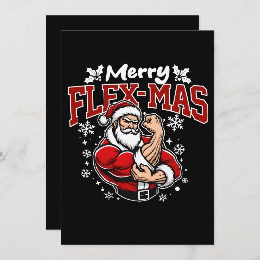 Invitation Joyeux Flex-mas ! Super Père Noël est là ! (Devant / Derrière)