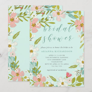 Invitation Joyeux Floral sur Mint Green   Fête des mariées