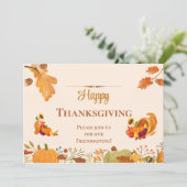 Invitation Joyeux Friendsgiving coloré feuille nourriture cit (Debout devant)