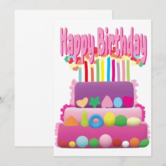 Invitation Joyeux gâteau d'anniversaire (Devant / Derrière)