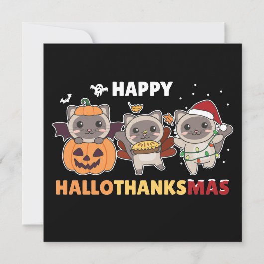 Invitation Joyeux Hallothanksmas Chat Noël Éléphant (Devant)
