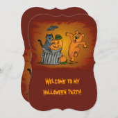 Invitation Joyeux Halloween avec Chat Chat Chien et Araignée (Devant / Derrière)