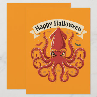 Invitation Joyeux Halloween Calamar Rouge Géant