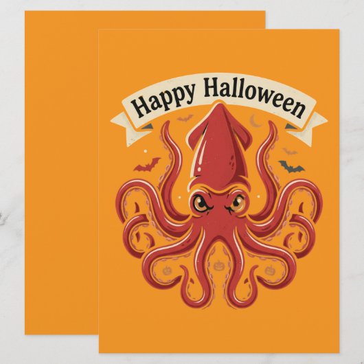 Invitation Joyeux Halloween Calamar Rouge Géant (Devant / Derrière)