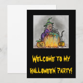 Invitation Joyeux Halloween, chat de sorcière (Devant / Derrière)