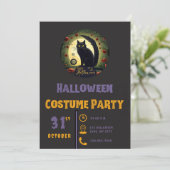 Invitation Joyeux Halloween Chat noir Lune Halloween noir (Debout devant)