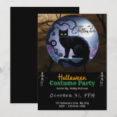 Invitation Joyeux Halloween Chat noir Lune Halloween noir (Devant / Derrière)