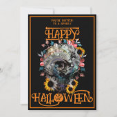 Invitation Joyeux Halloween Crâne Floral Party Oranges noires (Devant)