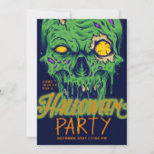 Invitation Joyeux Halloween | Crâne vert mince Zombie (Devant)