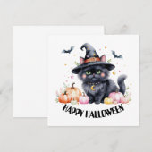 Invitation Joyeux Halloween Cute Black Cat (Devant / Derrière)