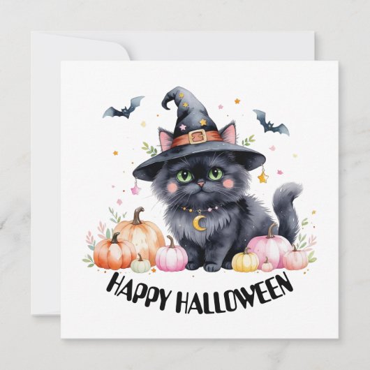 Invitation Joyeux Halloween Cute Black Cat (Devant)