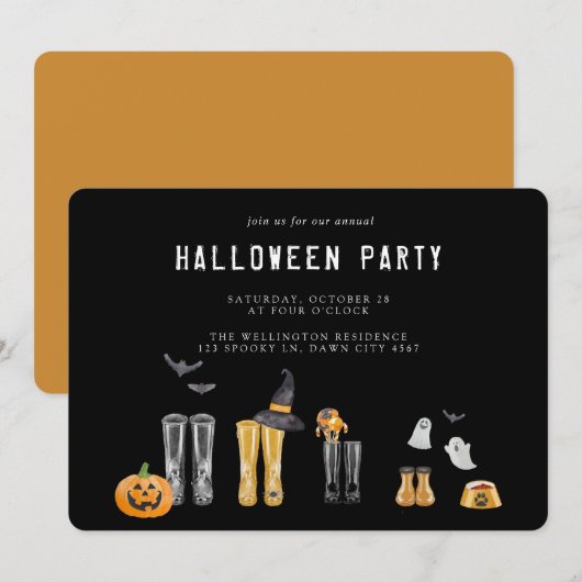 Invitation Joyeux Halloween Cute Black Watercolor Party (Devant / Derrière)