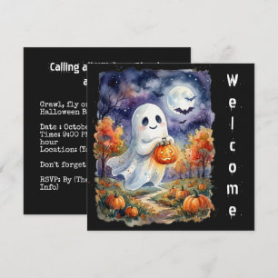 Invitation Joyeux Halloween - Fantôme Amical Aquarelle