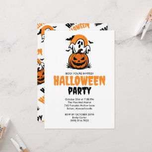 Invitation Joyeux Halloween Fantôme & Fête de Citrouille