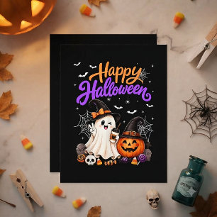 Invitation Joyeux Halloween Gentil Fantôme Citrouille Épouvan