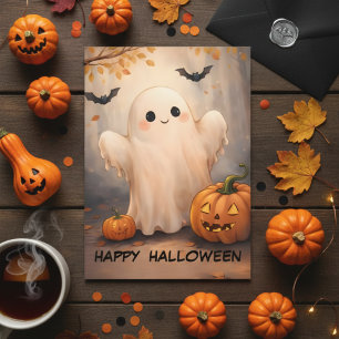 Invitation Joyeux Halloween ! Gentil Fantôme et Citrouille ad