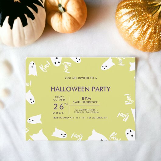 Invitation Joyeux Halloween mignon fantômes vert violet fête