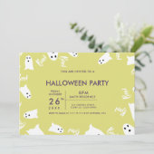 Invitation Joyeux Halloween mignon fantômes vert violet fête (Debout devant)