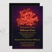 Invitation Joyeux Halloween Neon Glow Look Sorcière Brick Par (Devant / Derrière)