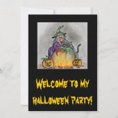 Invitation Joyeux Halloween Sorcière Chat (Devant)