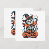 Invitation Joyeux Halloween Sorcière Chat (Devant / Derrière)