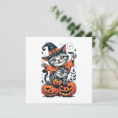 Invitation Joyeux Halloween Sorcière Chat (Debout devant)
