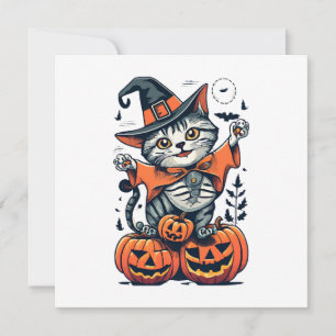 Invitation Joyeux Halloween Sorcière Chat