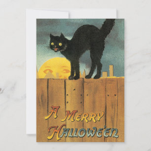 Invitation Joyeux Halloween vintage Chat par Ellen Clapsaddle