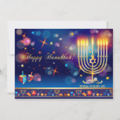 Invitation Joyeux Hanukkah Fête des Lumières Or (Devant)