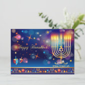 Invitation Joyeux Hanukkah Fête des Lumières Or (Debout devant)
