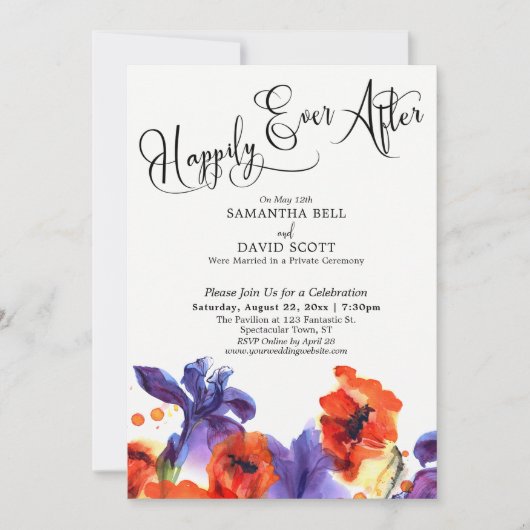 Invitation Joyeux iris pourpres aux coquelicots peints en rou (Devant)