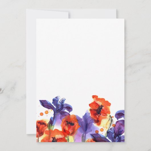 Invitation Joyeux iris pourpres aux coquelicots peints en rou (Dos)