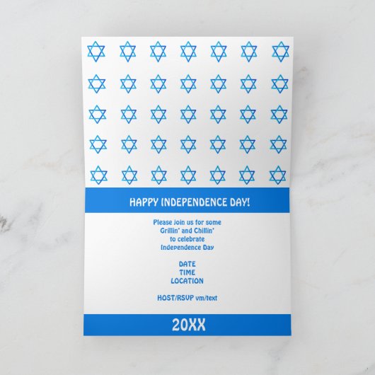 Invitation Joyeux Israël 75 Jour de l'Indépendance Étoile Ble (Intérieur)