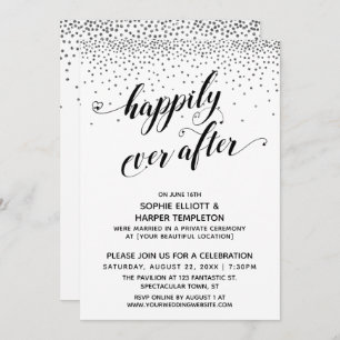 Invitation Joyeux Jamais Coeur Script Argent Confetti