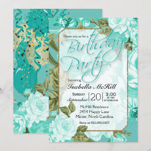 Invitation Joyeux Jeudi - Design floral Turquoise