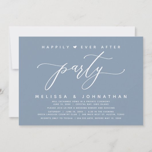 Invitation Joyeux Jour Après Le Dîner Dusty Blue Mariage (Devant)