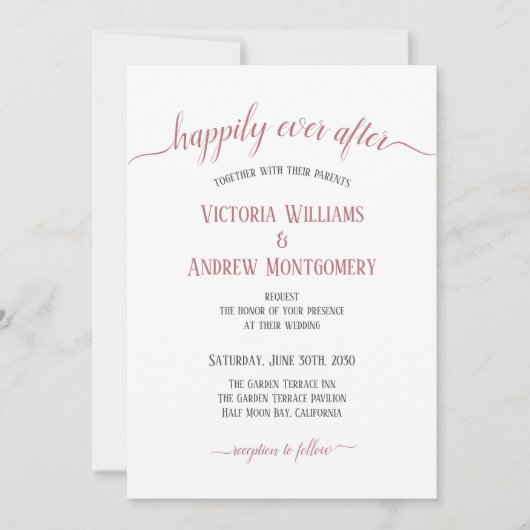 Invitation Joyeux Jour après Rose moderne Mariage de script d (Devant)