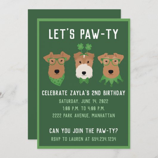 Invitation Joyeux Jour de la Saint Patrick Welsh Wire Fox Ter (Devant / Derrière)