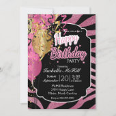 Invitation Joyeux Jour du Jour - Pink & Black Zebra Stripes I (Devant)