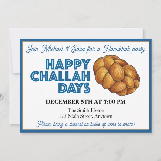 Invitation Joyeux Jours de Challah Parti Hanoukka Fêtes juive (Devant)