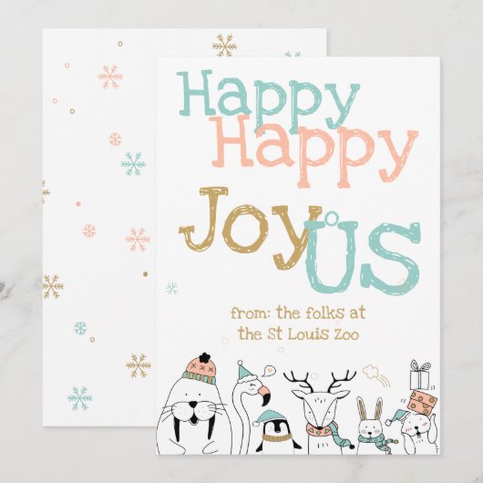 Invitation Joyeux JoyoUs Cartoon Animaux Noël (Devant / Derrière)