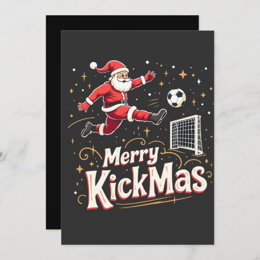 Invitation Joyeux Kickmas Drôle Père Noël Amateurs de Footbal (Devant / Derrière)