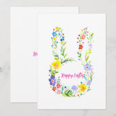 Invitation Joyeux lapin à fleurs de Pâques (Devant / Derrière)