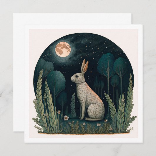 Invitation Joyeux lapin au clair de lune (Devant / Derrière)